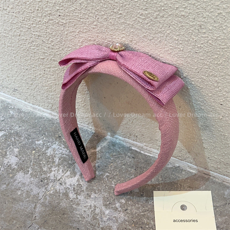 Wholesale Pink Rhinestone Bow Sponge Headband